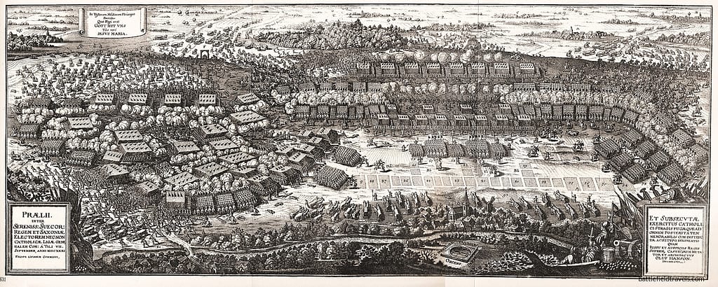 Battle of Breitenfeld 1631 by Matthäus Merian the Elder after a drawing by Olof Örnehufvud