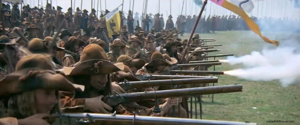 Swedish Musketeers and Pikemen in the 1974 Polish movie 'Deluge'. The scene depicts the Battle of Prostki (1656) between a Swedish-Brandenburger army of 4,000 and a Polish-Lithuanian army of 8,0000.