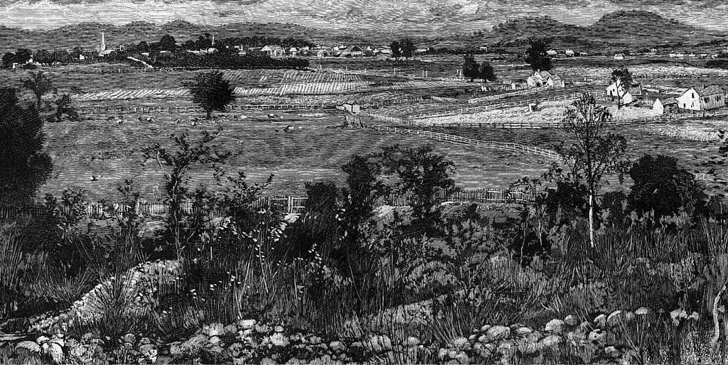 View north from Hood's headquarters on Winstead Hill (engraving from Battles and Leaders of the Civil War)