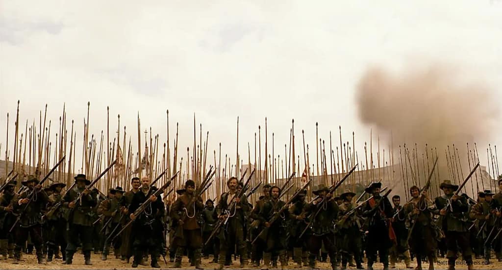 Spanish Tercio pike & shot formation in the Battle of Rocroi (1643). From the 2006 movie 'Alatriste'