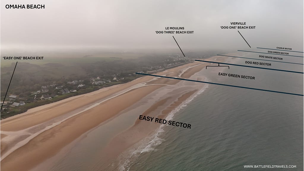 Aerial view of Omaha Beach, November 2024