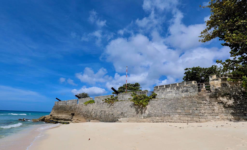 View of the surviving portion of Charles Fort (Needham's Fort), with several 24-pounder cannon pointing seawards