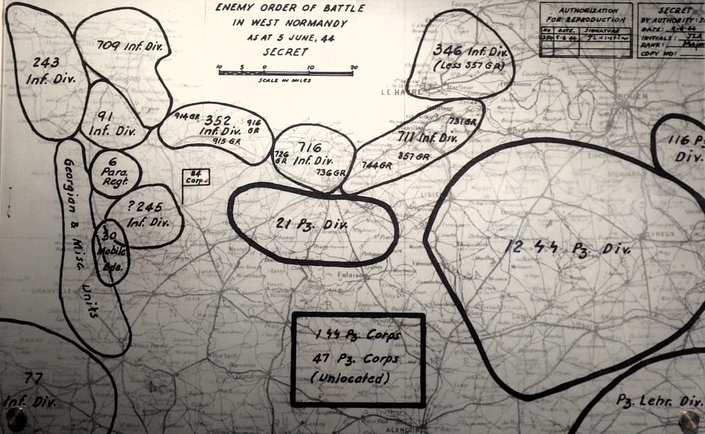 German unit dispositions on D-Day. Omaha Beach area was defended by the competent 352nd Infntry Division.