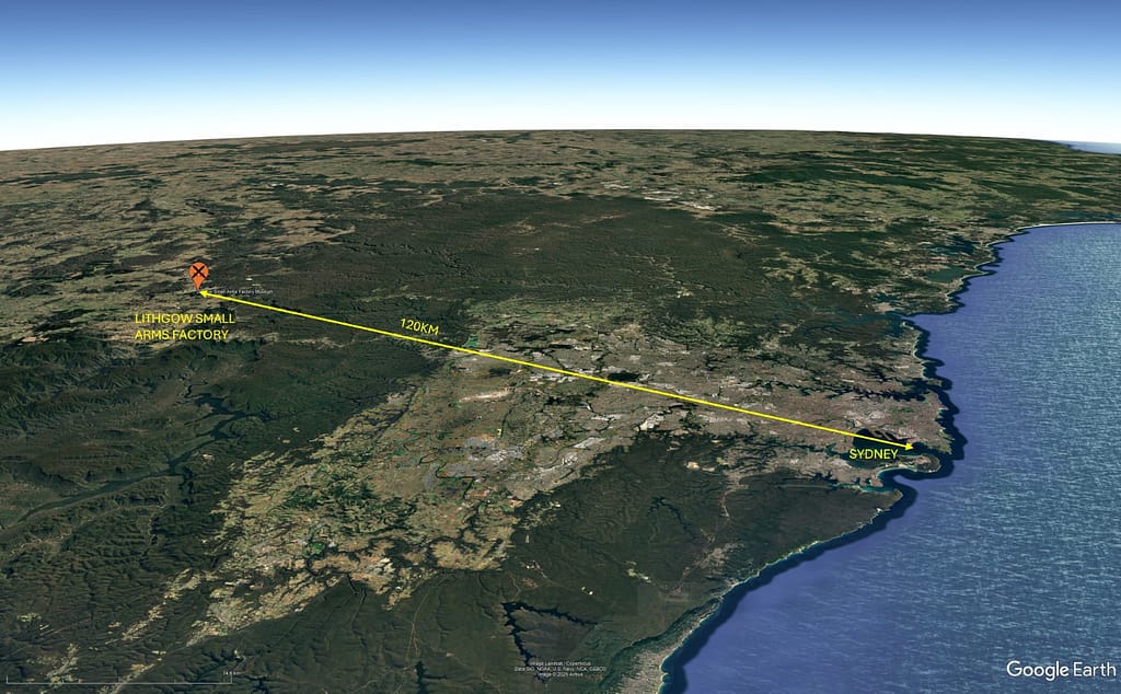 The Lithgow site was deep in the Blue Mountains west of Sydney. Close enough to access resources and workforce, but far enough from the coast to be secure against enemy raiding