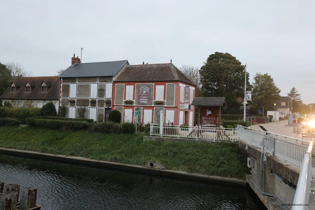 Pegasus Bridge - view of the Gondrée house on the southwest bank of the Caen Canal