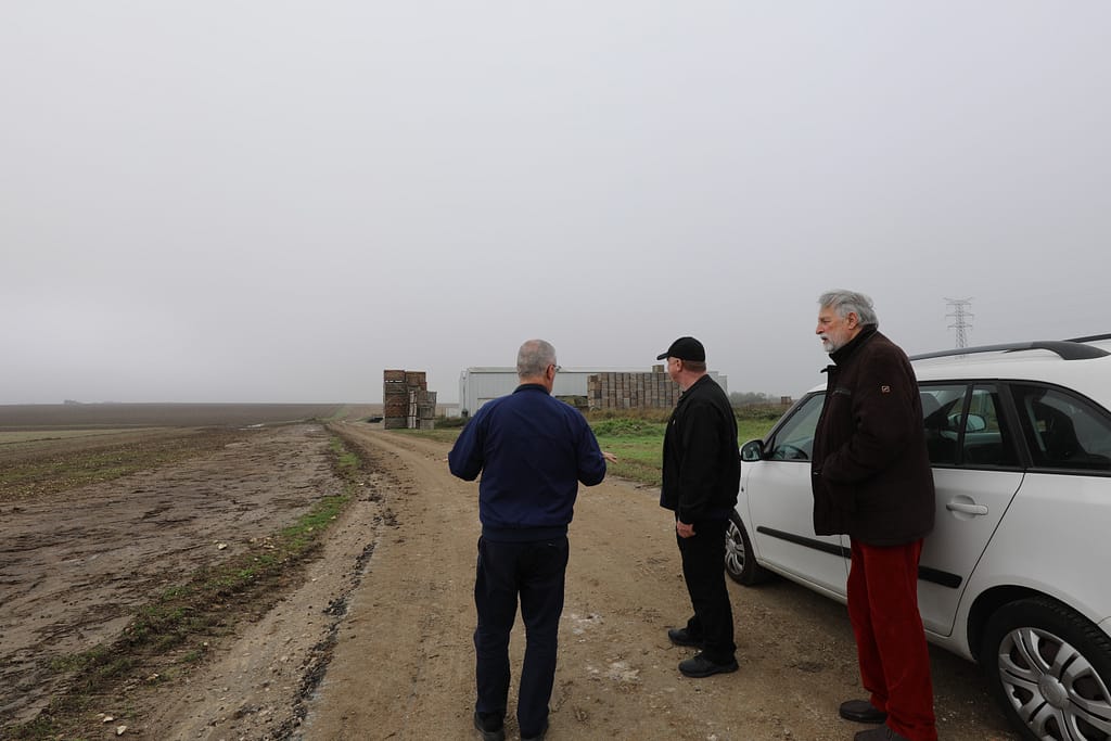 Exploring the Patay battlefield with Dr Olivier Bouzy from the Centre Jeanne d'Arc à Orléans, and Rene from Effet de Cerf Museum in Patay. This spot is about where John Fastolf's force was overwhelmed by the French cavalry attack