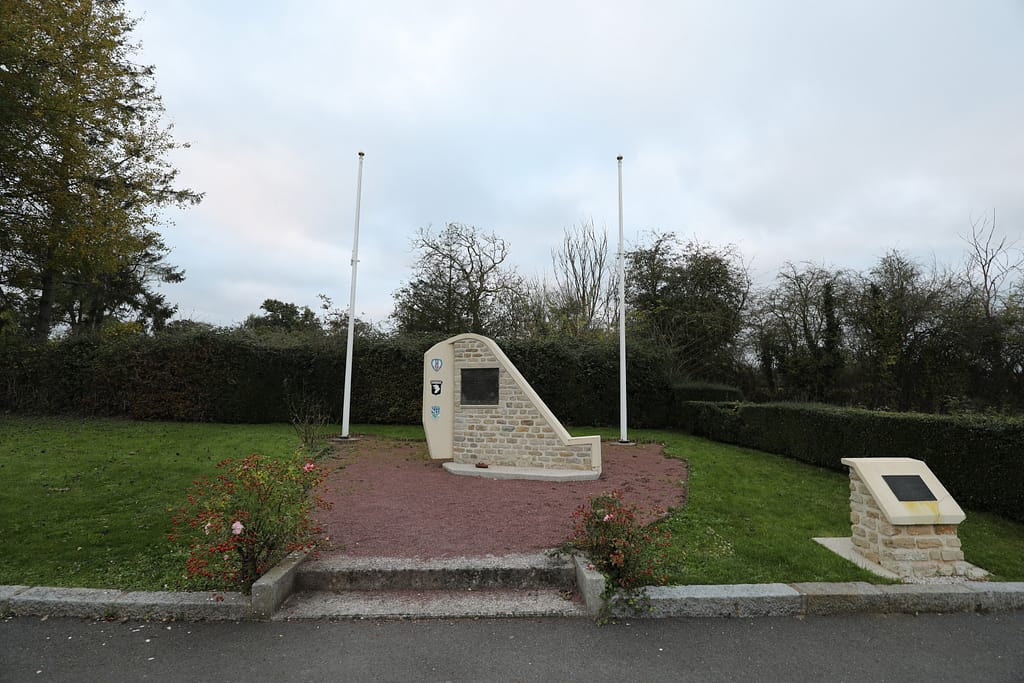 Currahee Memorial, marking the location where a C-47 Dakota carrying elements of Easy Company 2-506 PIR crashed after being shot down during the airborne drop. The Easy Company commander - Lieutenant Thomas Meehan and 16 other paratroopers were killed, along with the five-man crew. This incident is depicted in HBO's 'Band of Brothers'.