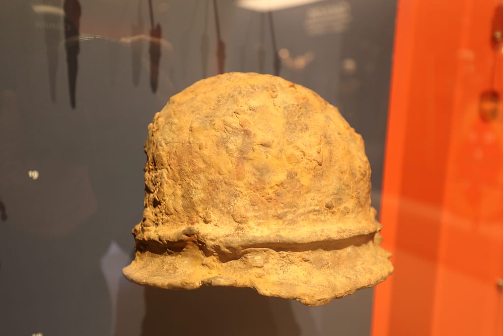 Original Gallic helmet at the Alesia Museum