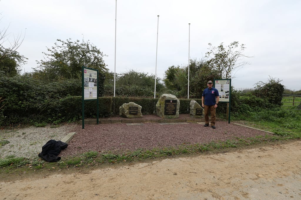 Monument to Brigadier-General James Gavin and LTCOL Charles Timmes, Commanding Officer 2-507 PIR who led the forces around Amfreville in ferocious fighting 6-11 June 1944