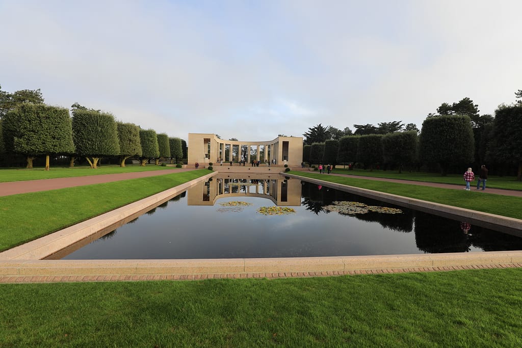 Omaha Beach. Colleville American Cemetery behind EASY RED Sector
