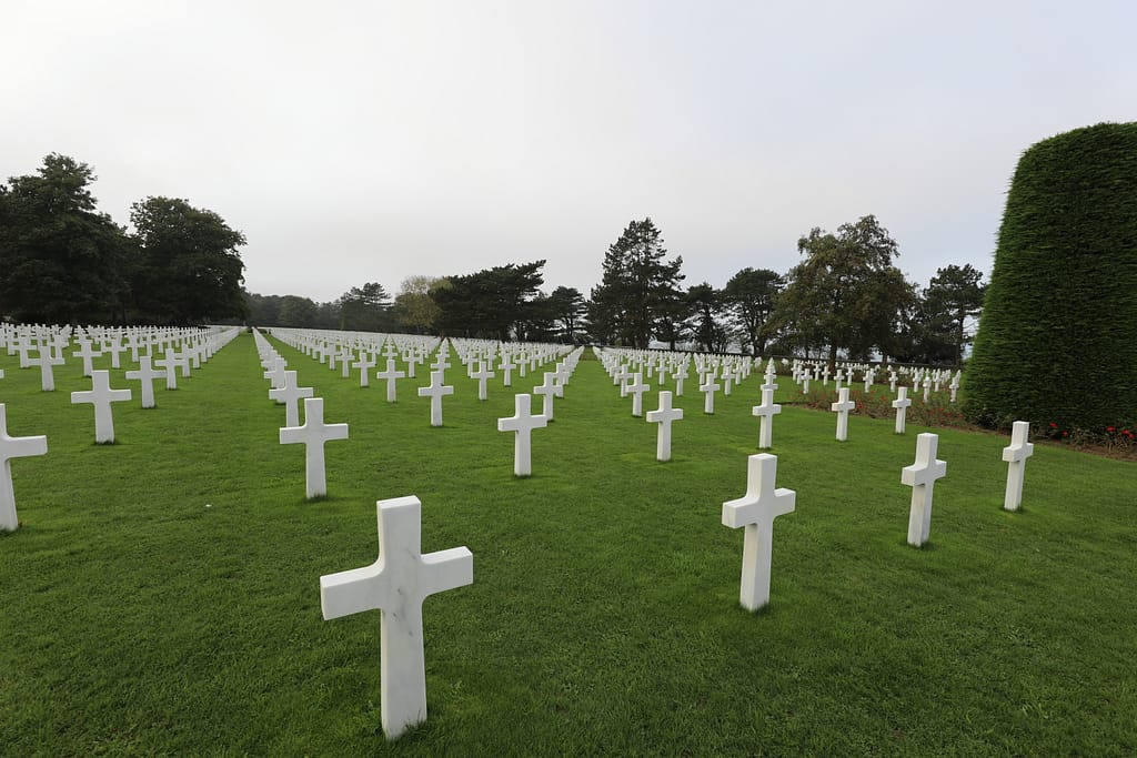 Omaha Beach. Colleville American Cemetery behind EASY RED Sector