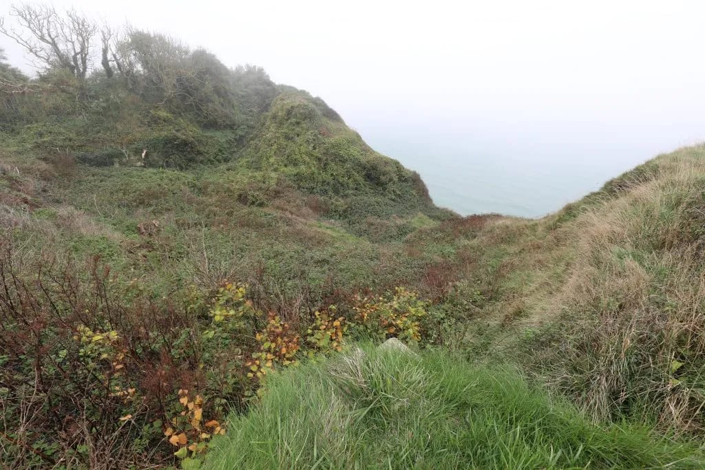 Micro-terrain. Omaha Beach, Charlie Sector. Elements of Charlie Company, 2nd Rangers scaled the cliff and penetrated up this draw to get behind German lines.