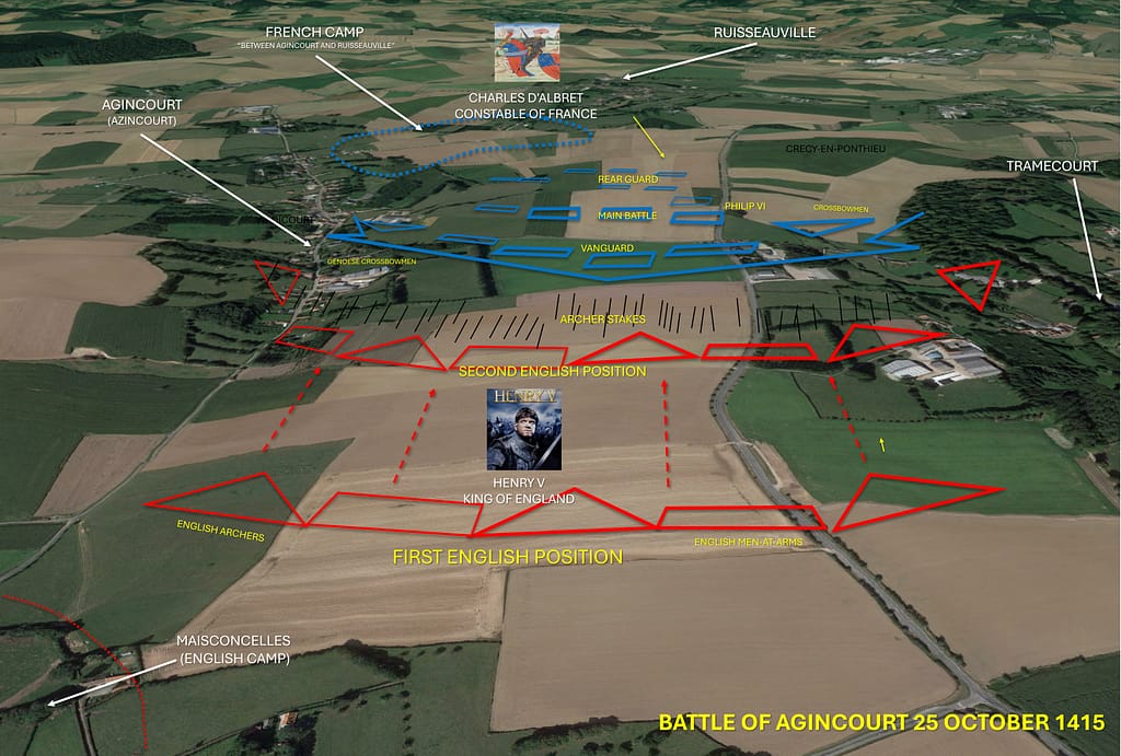Google Earth oblique view of the battlefield with graphics added.