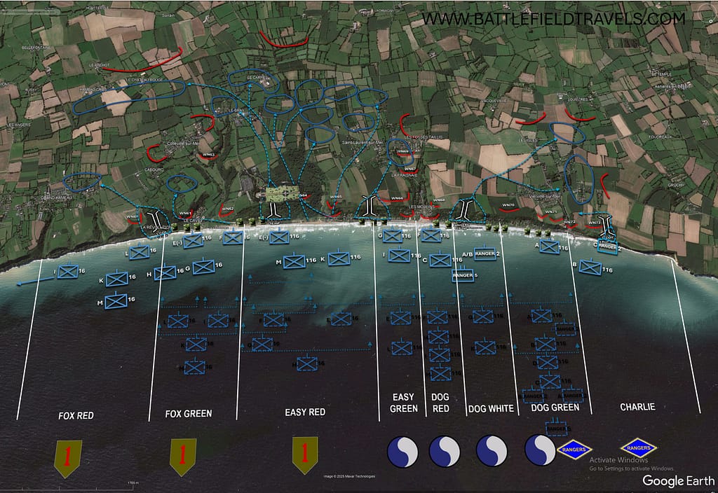 Situation at the end of D-Day with penetrations several kilometres inland