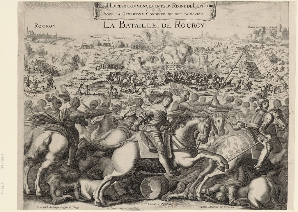 French woodcut depicting the Battle of Rocroi, with Duc d'Enghien at the front centre