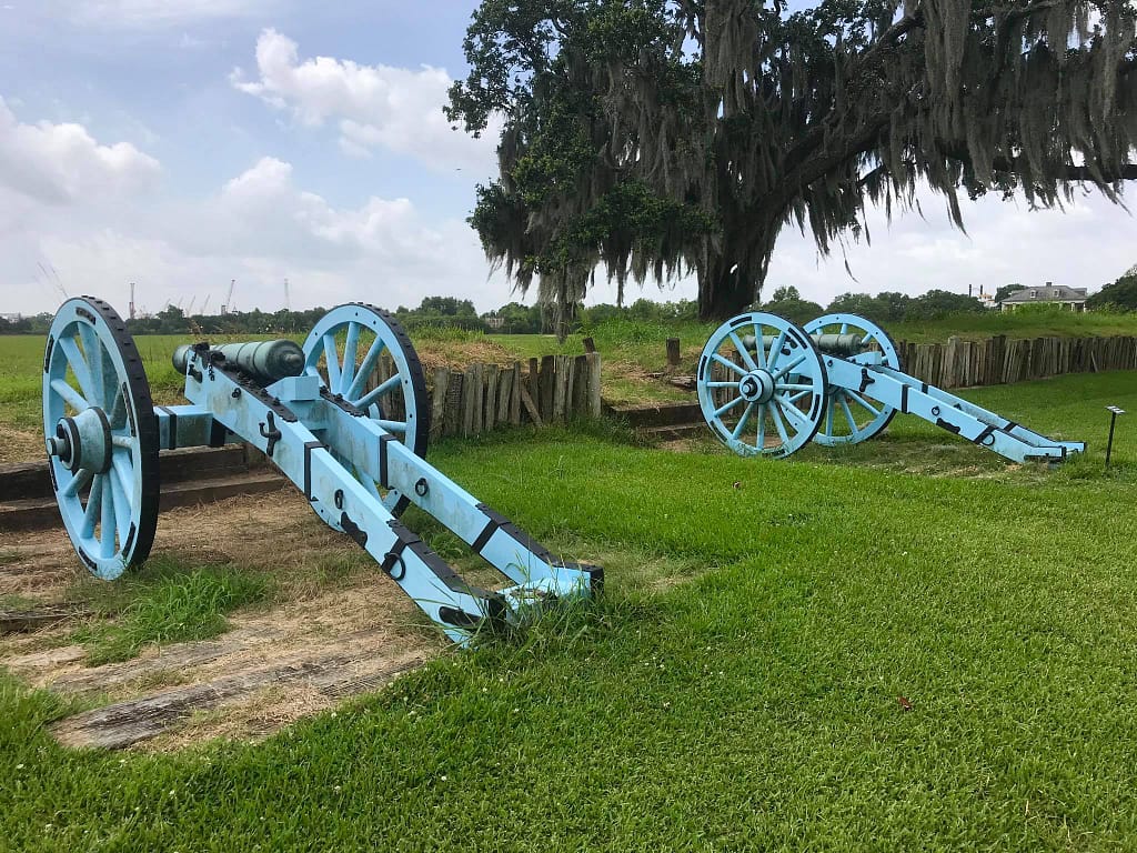 Battle of New Orleans, 08 January 1815. View over the American guns, looking towards where the British attack came from.
