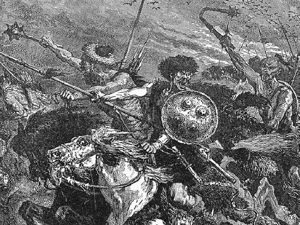 The Huns at the Battle of the Catalaunian Fields, 19th-century woodcutThe Huns at the Battle of the Catalaunian Fields, 19th-century woodcut
