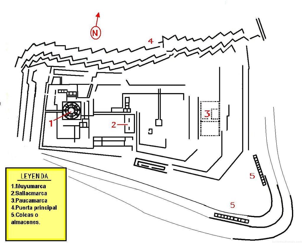 Plan view sketch of the Sacsayhuamán fortress showing the locations of the towers