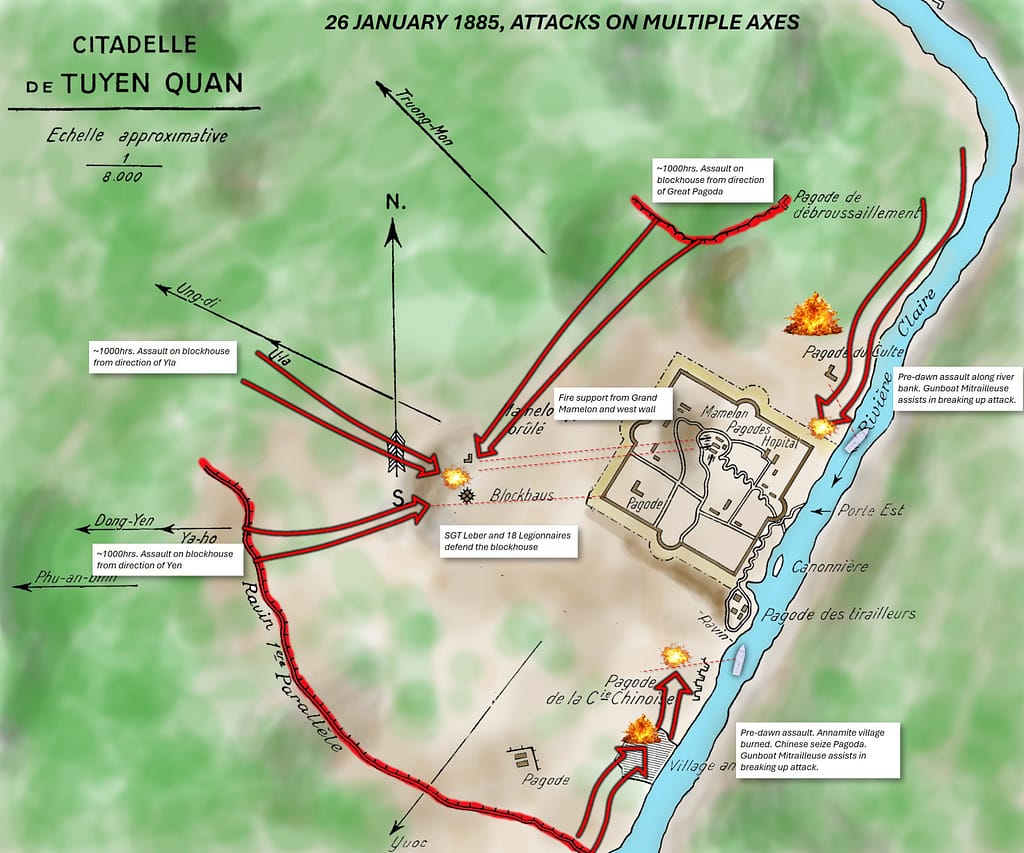 26 January 1885. Tuyên Quang. Map showing the multiple axes attacks on the citadel and blockhouse