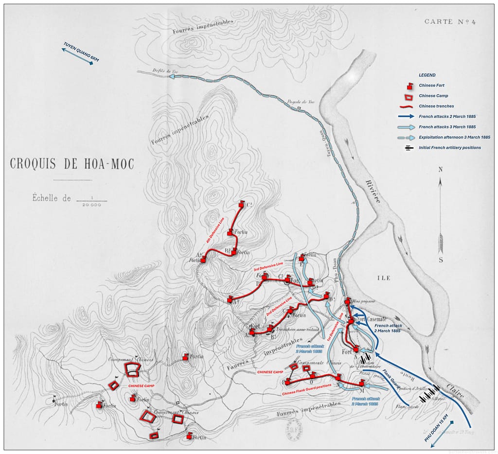 Battle Hoa Moc, 2-3 March 1885. Captain Lecomte's map with my enhanced graphics.