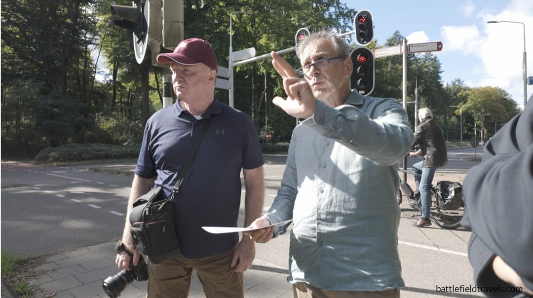 With author David Buggenum at the intersection of Wolfhezerweg and Utrechtseweg in Arnhem, site of 3 Para's ambush that killed Major General Kussin, his Driver, and his Orderly in the opening hours of Operation MARKET GARDEN