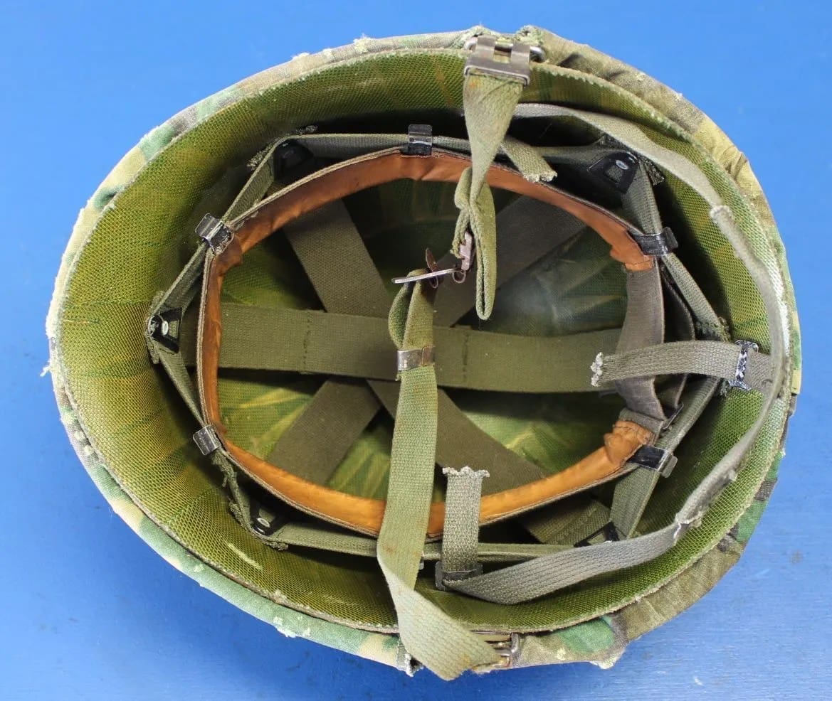 US Vietnam War era M1 helmet with ERDL cloth helmet cover
