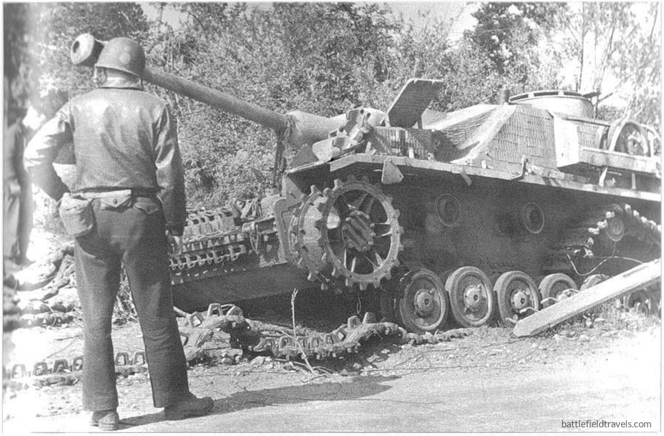 Destroyed Sturmgeschutz III. Aftermath of the Battle of Bloody Gulch