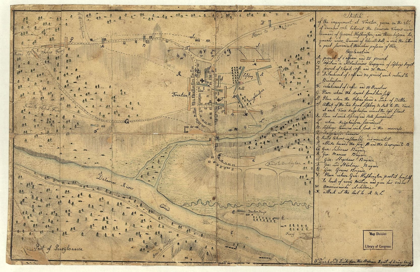 Map of the Battle of Trenton sketched by Hessian officers.