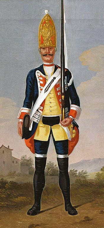 Prussian Grenadier, 1st Silesian War,
painting by David Morier c.1745