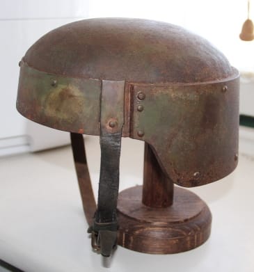 WW1 Italian 'Arditi' (the daring ones) assault helmet and Arditi balaclava (worn under the helmet)