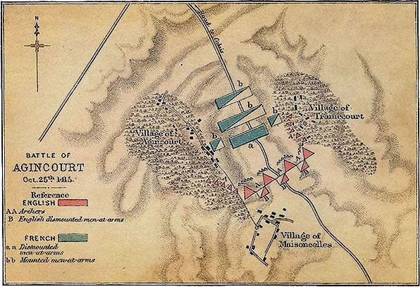 Map of the Battle of Agincourt showing the best estimate of what happened that day.