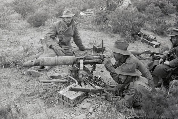 Australian troops in Korea manning a water-cooled Vickers Medium Machine Gun