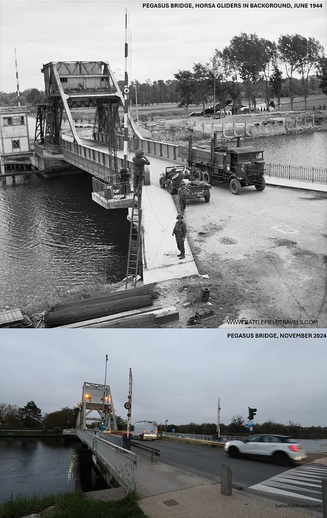 Then and Now - Pegasus Bridge shortly after D-day and in November 2024