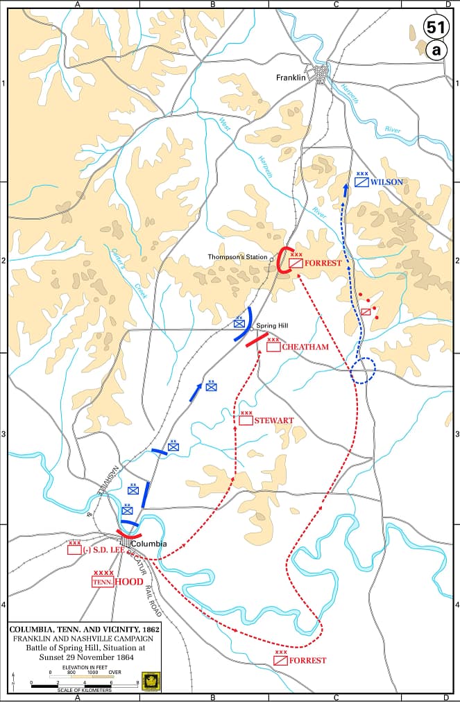 Battle of Spring Hill, where Schofield evaded Hood's attempted trap