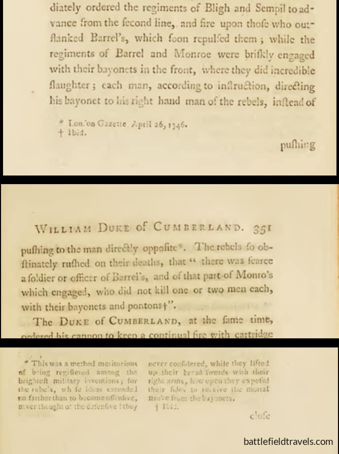 Rolt, R. (1767). Memoirs of William Augustus, Duke of Cumberland. p.351-352 and footnote on p352