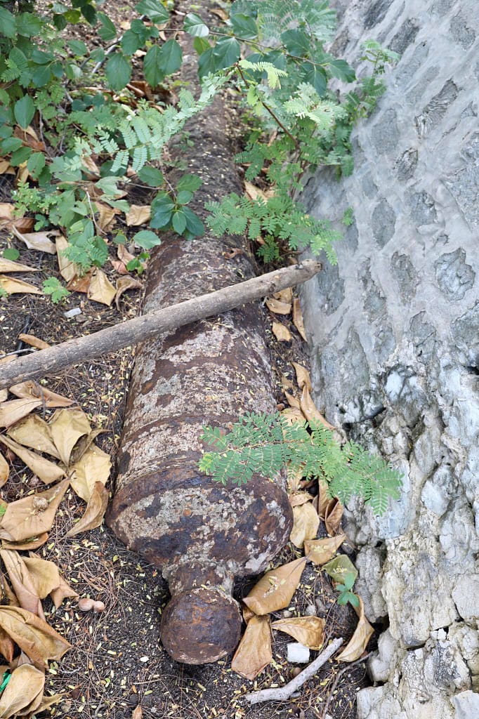 Charles Fort, Barbados. Another 32-pounder barrel on the landward side, near the Hilton Hotel reception. An unusual sight!