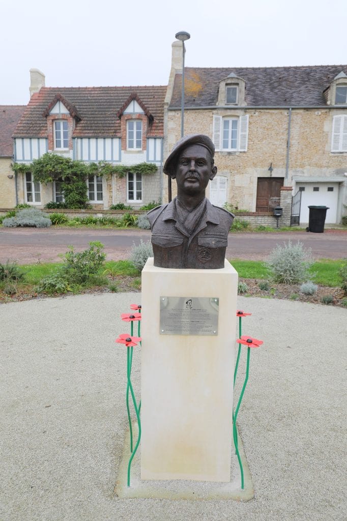 Forecourt of the Saulnier House. Monument to Brigadier SImon Fraser, Lord Lovat, Commander 1st Special Service Brigade