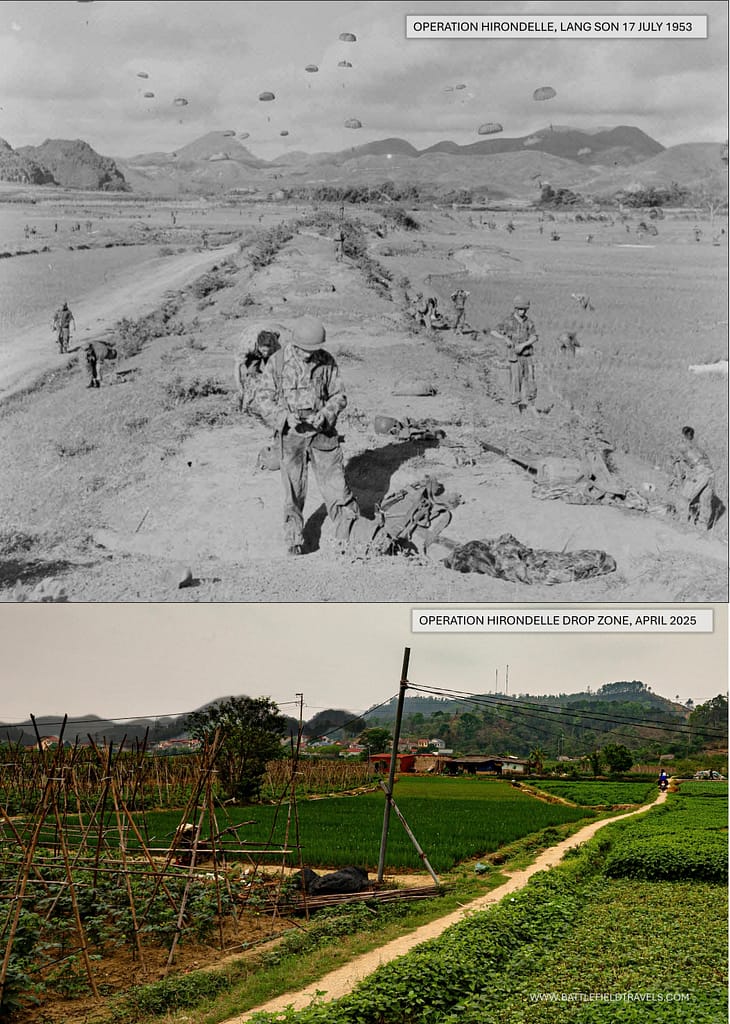 Then and Now. Image of 6 BPC drop zone near Kỳ Lừa taken on the morning of 17 July 1953. My photo of the same location was taken in April 2025.