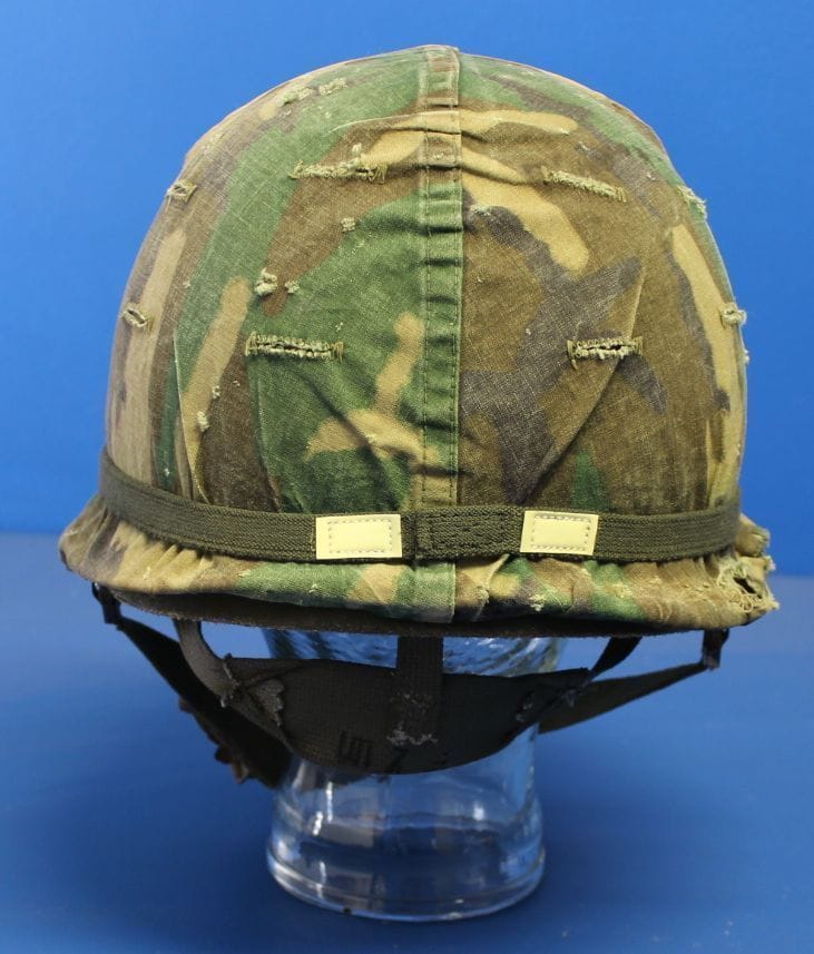 US Vietnam War era M1 helmet with ERDL cloth helmet cover