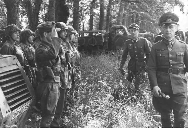 Field Marshall Erwin Rommel inspects 21st Panzer Division in the days prior to D-Day