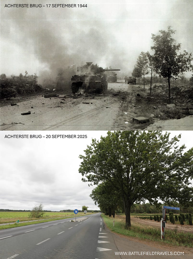 Then and now. Achterste Brug on “Hell’s Highway”, the main axis of advance toward Arnhem during Operation MARKET GARDEN.