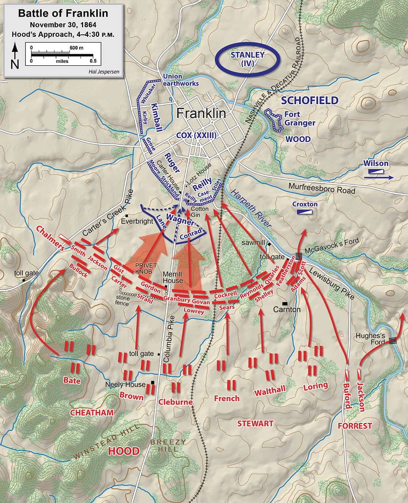 1864 Battle of Franklin - Confederate assault overview