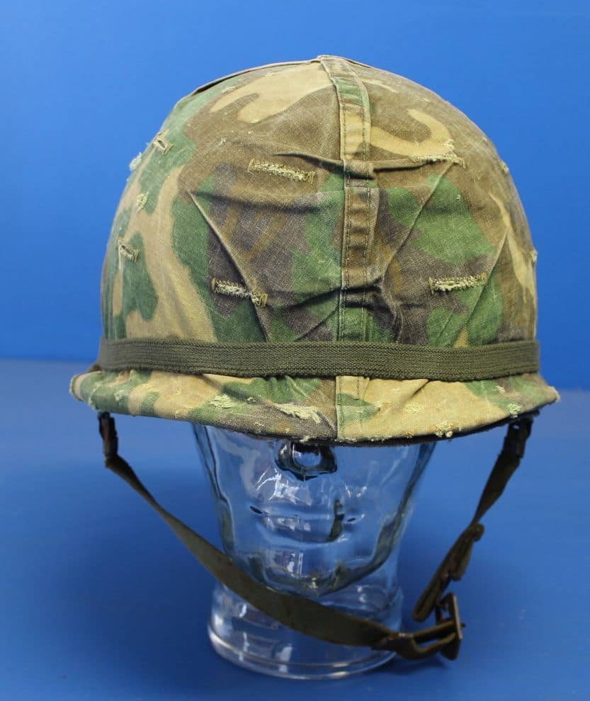 US Vietnam War era M1 helmet with ERDL cloth helmet cover
