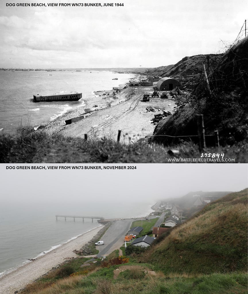 Then and Now. Omaha Beach. Vierville view from WN73 Bunker