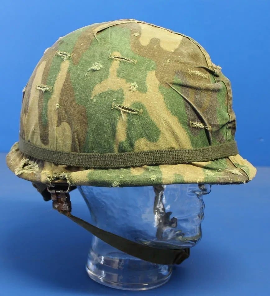 US Vietnam War era M1 helmet with ERDL cloth helmet cover
