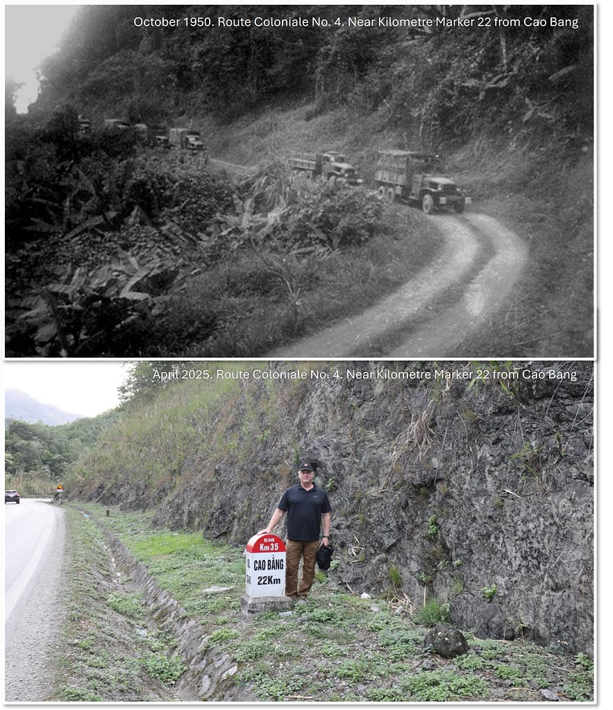 Then and Now. The top photo was taken about 3 October 1950 - Colonel Charton's column on Route Coloniale No. 4, near KM22. The bottom photo was taken in April 2025.