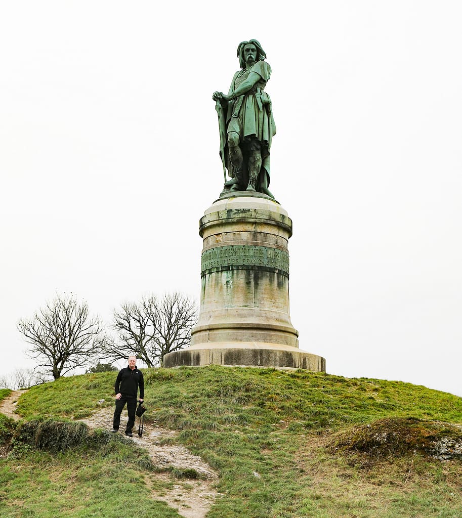 Statue of Vercingetorix at the western end of the hilltop, overlooking the village of Alise-Sainte-Reine