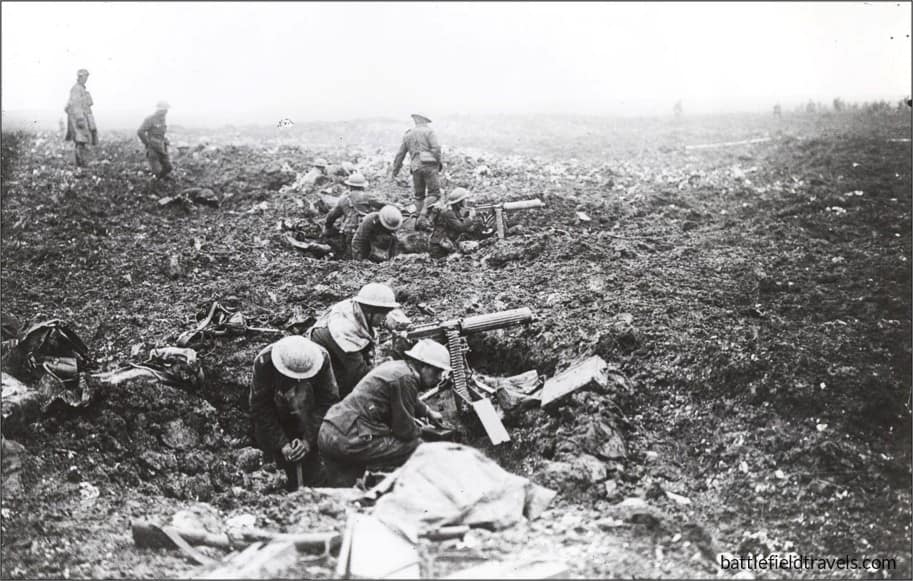 Vickers guns firing a machine gun barrage in support of the attack on High Wood, 1916