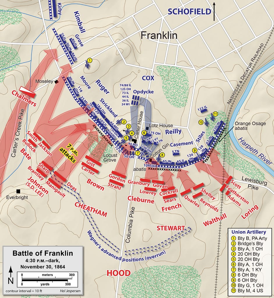 1864 Battle of Franklin -detailed assault map