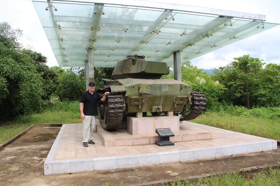 Strongpoint Claudine. Another of the M24 Chaffee tanks at Dien Bien Phu. This one, named 'Ettlingen' is just south of Claudine. There were only ten of these flown into the valley and reassembled. We have seen seven of them so far. Good preservation.